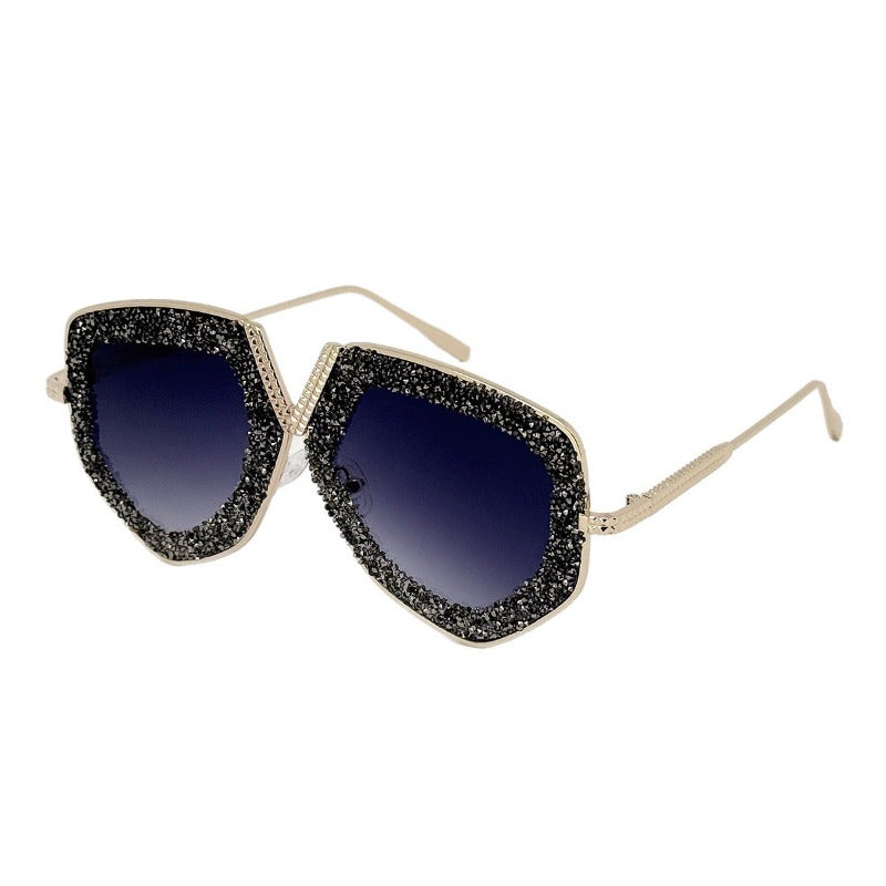 Trendy punk glasses retro sparkling diamond sunscreen