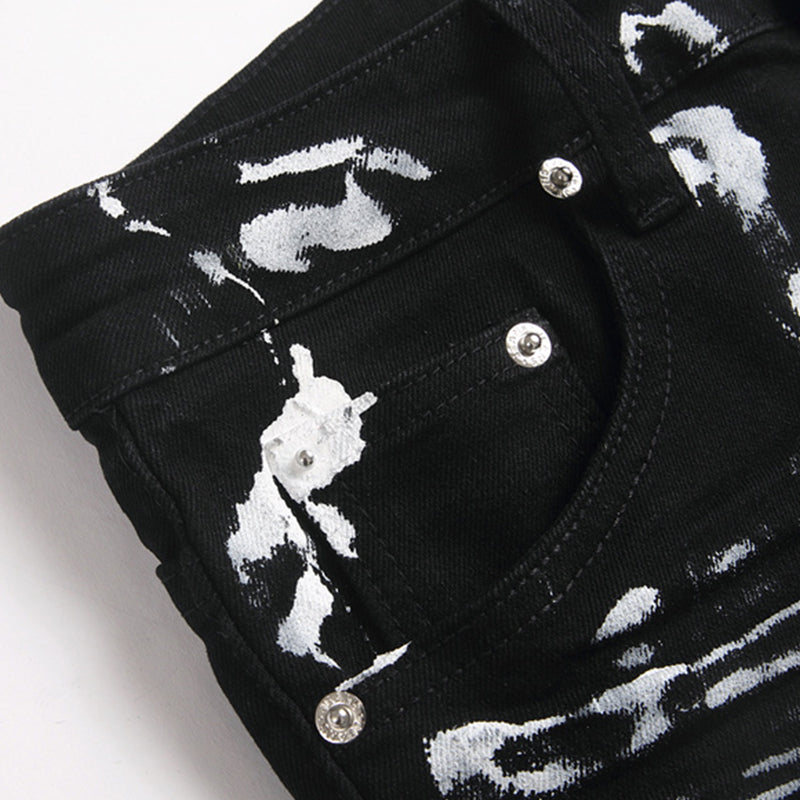 Mens Fashion Jeans White graffiti S8286# Pure cotton high quality
