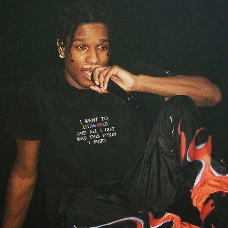 Mens T-shirt Vintage American-style Kanye & Travis Scott Minimalist Letter Print