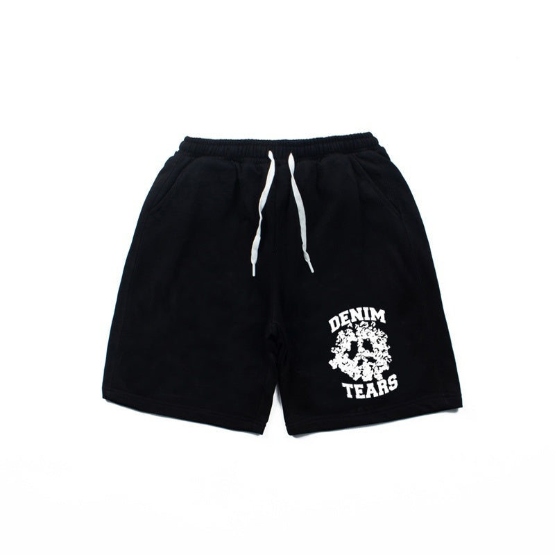 Denim Tears Shorts Cotton Single-Thigh Peace Graphic Oversized Drawstring