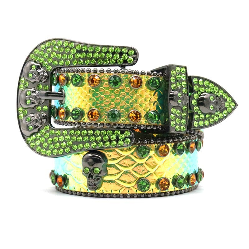 Hip-hop punk rhinestone belt snakeskin pattern