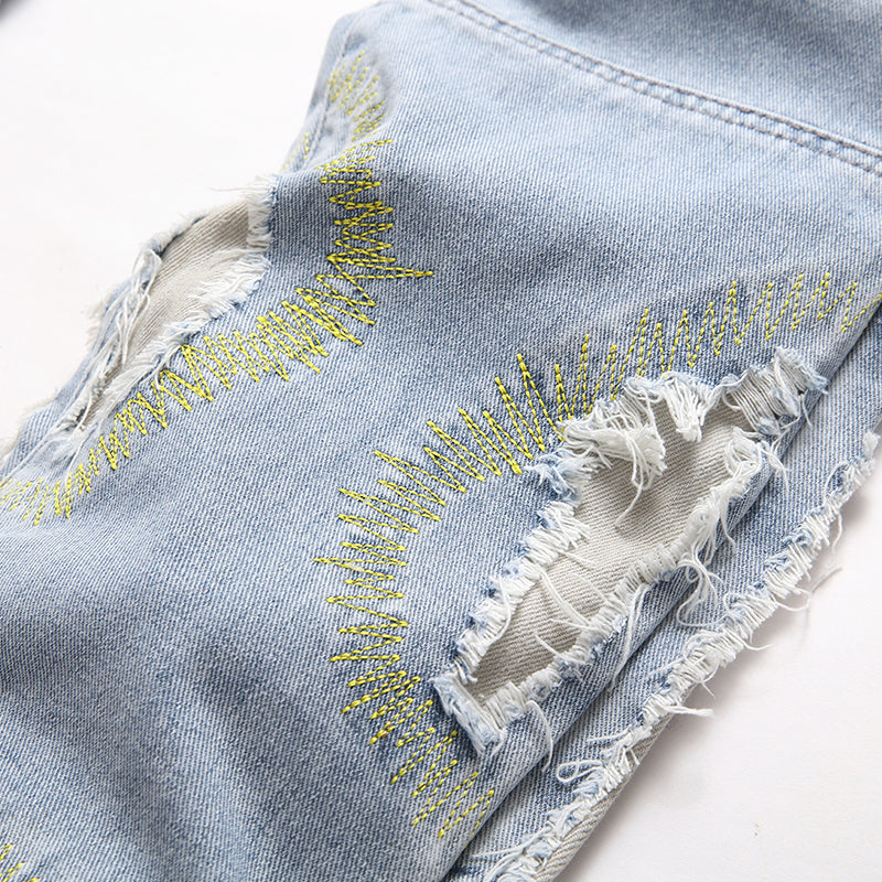 Mens Fashion Jeans Destroy embroidery thread balls 5720# Pure cotton high quality