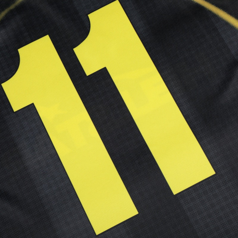Vintage-style American T-shirt High Contrast Black And Lime Soccer Jersey Print