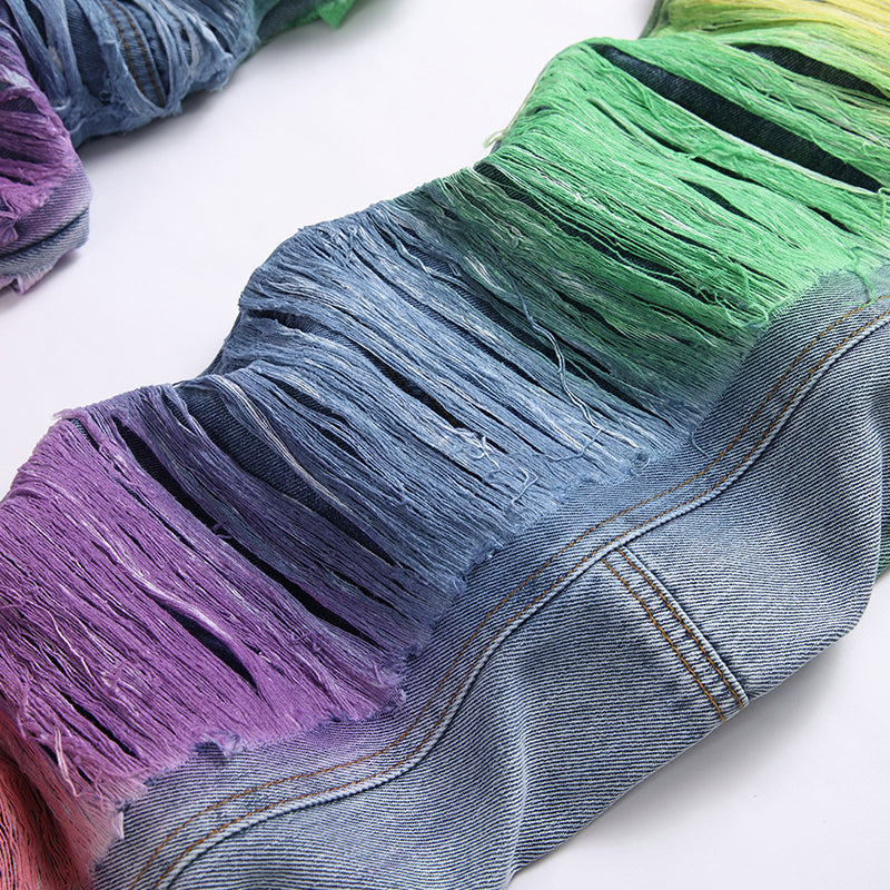 Mens Fashion Jeans Colorful Destructive Ribbons 5715# Pure cotton high quality