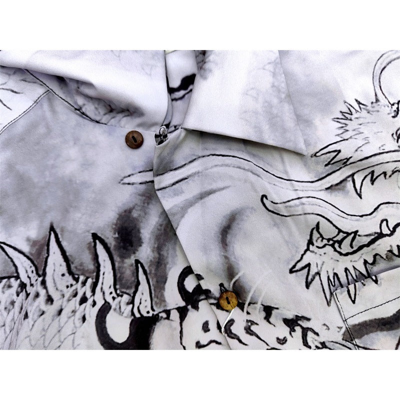 GUILTYPARTIES TIGER Shirts 22AW Dragon and Tiger Fight, Tiger Print Hawaiian Short Sleeve Shirt Men