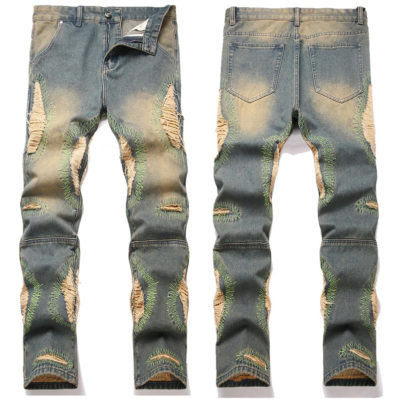 Mens Fashion Jeans Damaging embroidery 5717# Pure cotton high quality