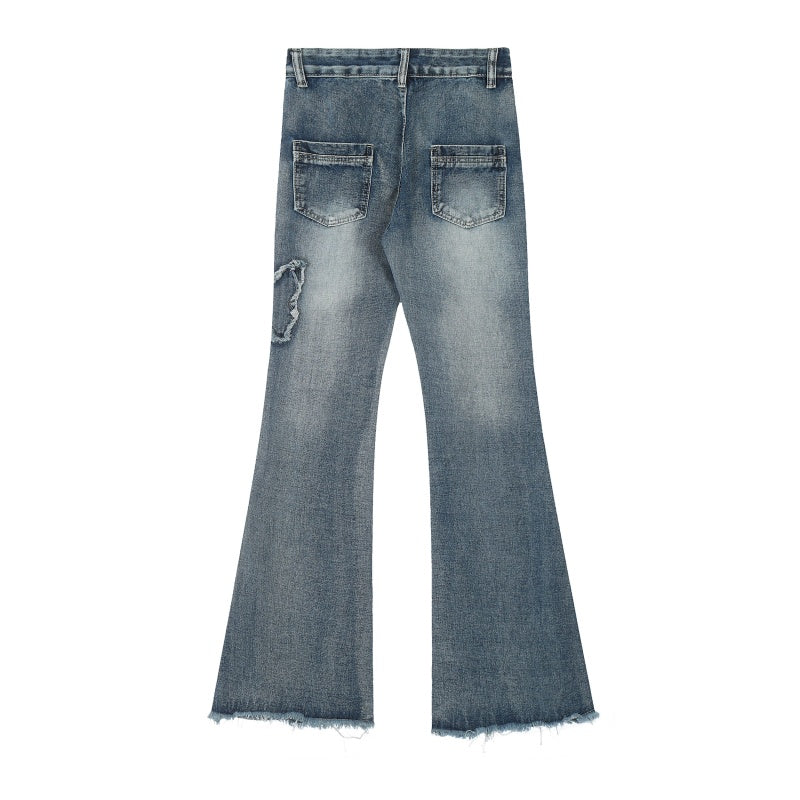 American-style streetwear harem pants Raw frayed hem edge detail