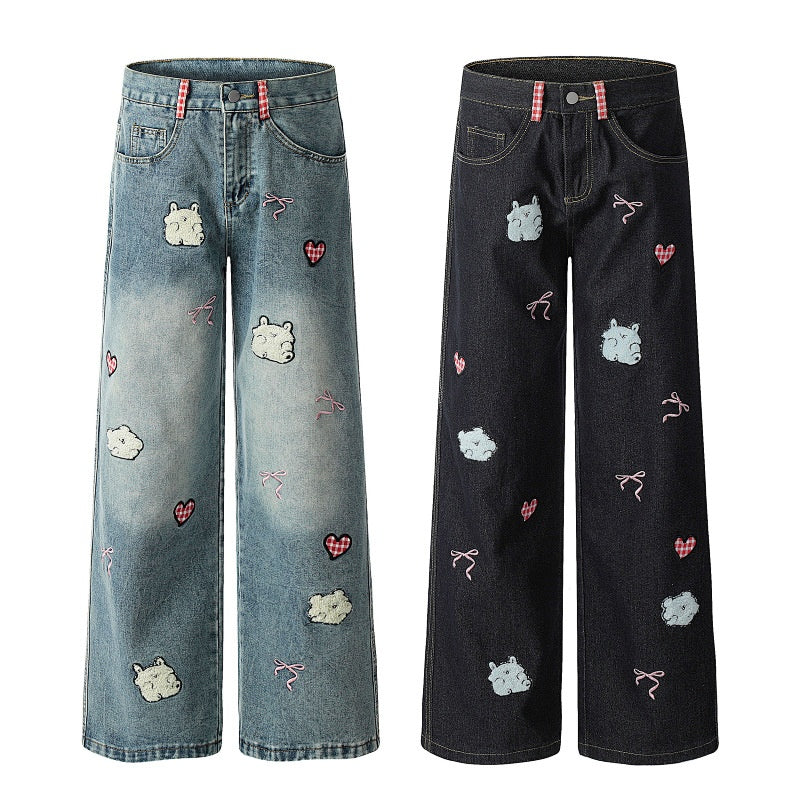 American-style streetwear harem pants Whimsical Animal Graphic Contrast Waist Tab