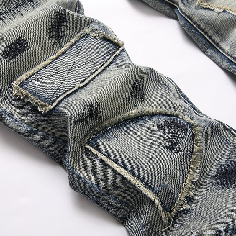 Mens Fashion Jeans Patchwork wide-leg pants 5713# Pure cotton high quality