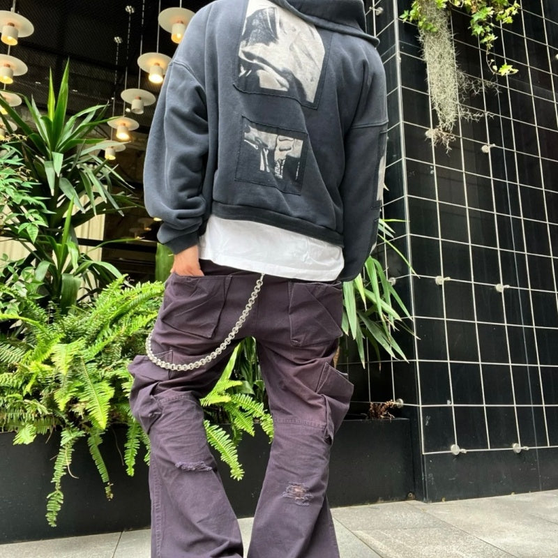 Unisex Vintage Hoodie ENFANTS RICHES DEPRIMES (ERD) â€?Oversized zip-up hoodie featuring Madonna illustrations, multiple patch prints, a washed/distressed finish, and a relaxed silhouette.