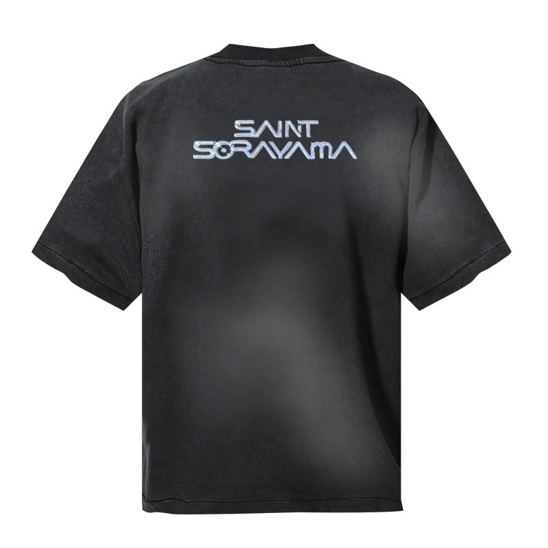 Saint Michael T Shirts Y2K Metallic Lady Wing Gothic Lettering Dark Tone T-shirt Design