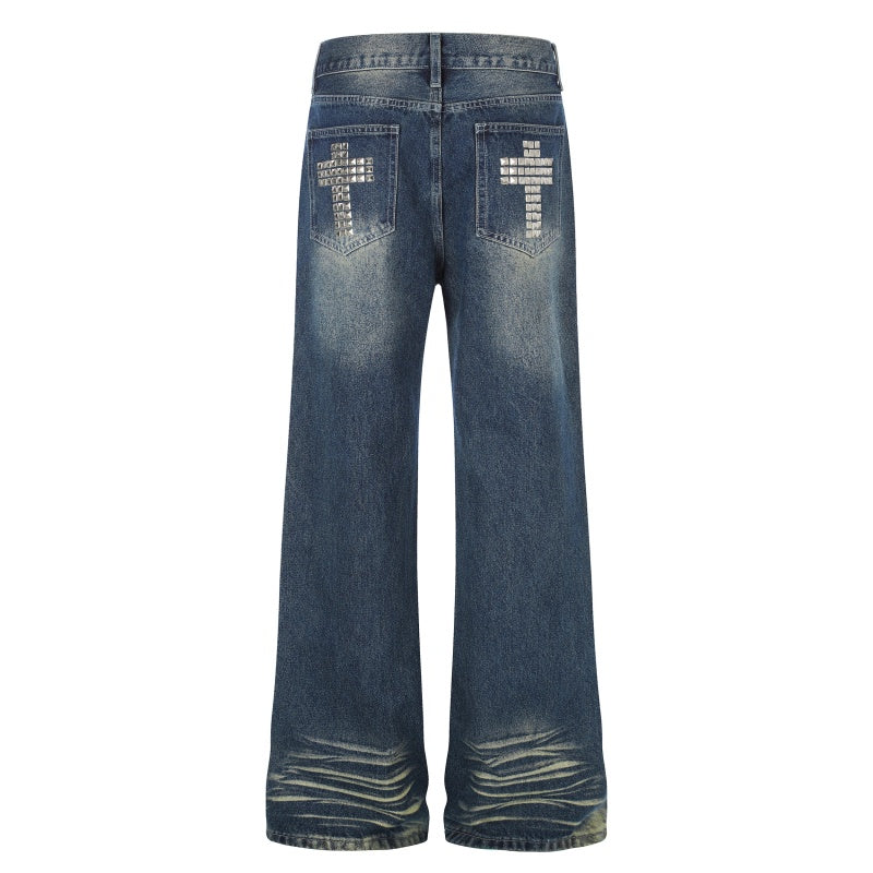 American-style streetwear harem pants Horizontal Scratch Mark Heavy Textured Fabric