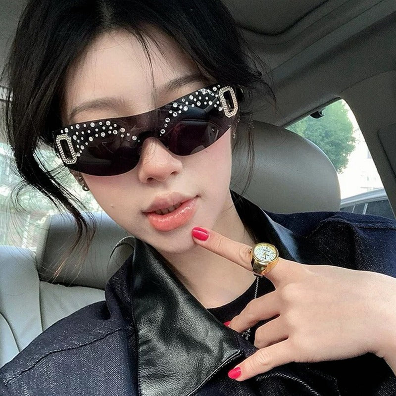 Trendy punk glasses retro diamond