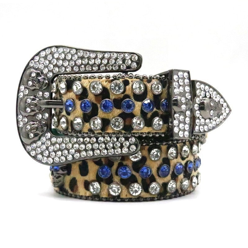 Hip-hop punk rhinestone belt skull