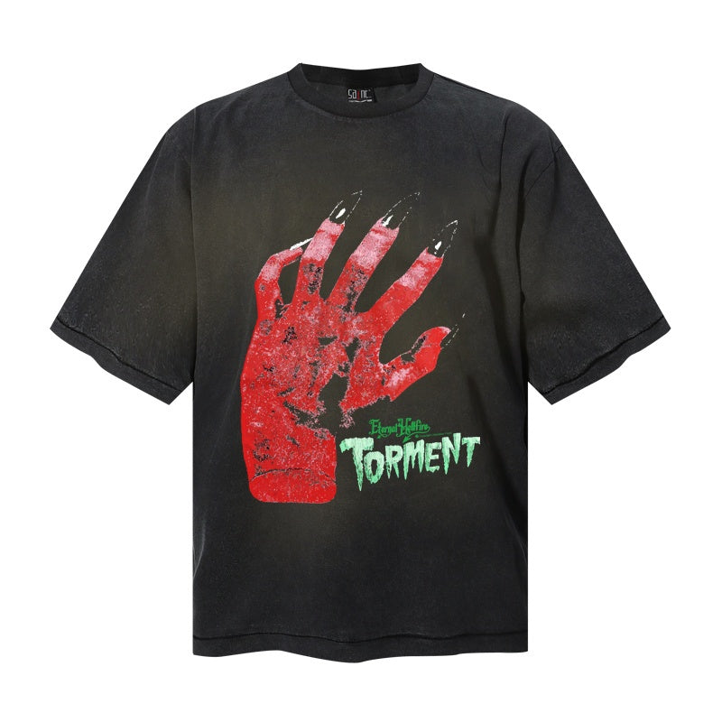 Saint Michael T Shirts Horror Style Sharp Claw Hand Green Torment Script Print Art