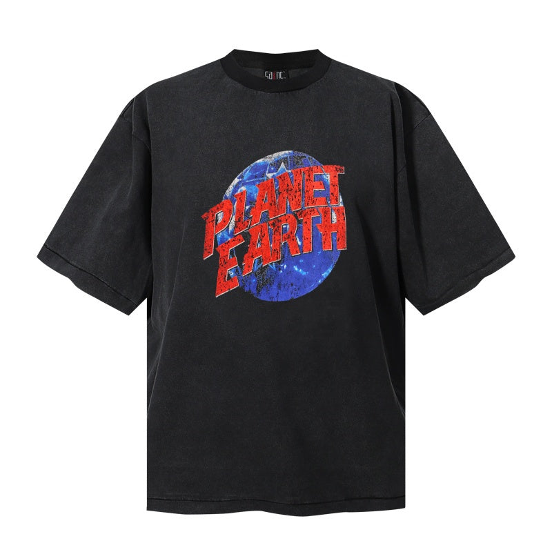 Saint Michael T Shirts Faded Pigment Dyed Blue Earth Red Slanted Text Graphic