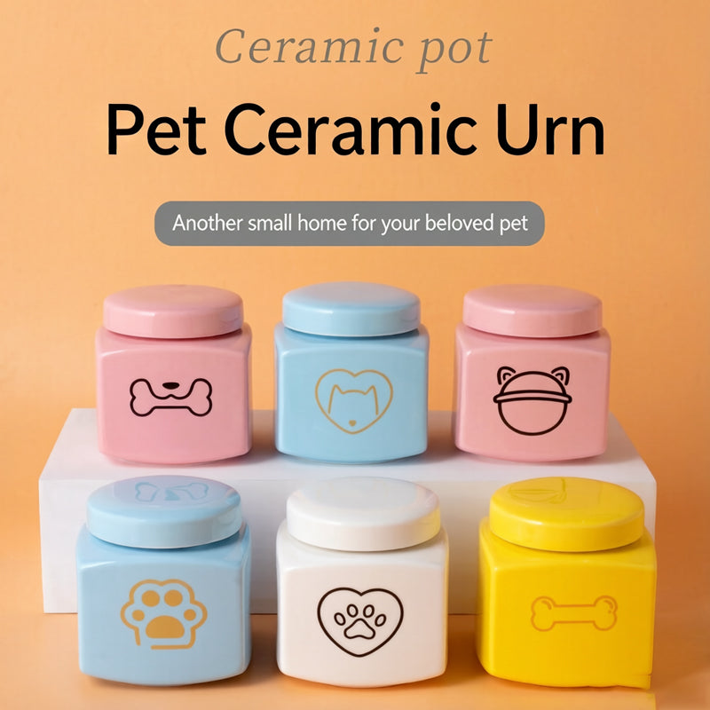 Pet Urn Ceramic Urn Dog Cat Ceramic Pet Memorial Jar Funeral Supplies Sealed Lid Bone Jar