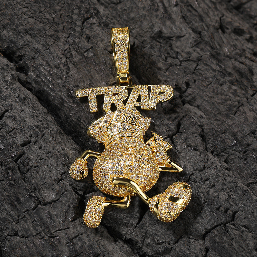 Jewelry Hip Hop TRAP Full Diamond Cartoon Pendant Fashion Necklace Spectrum