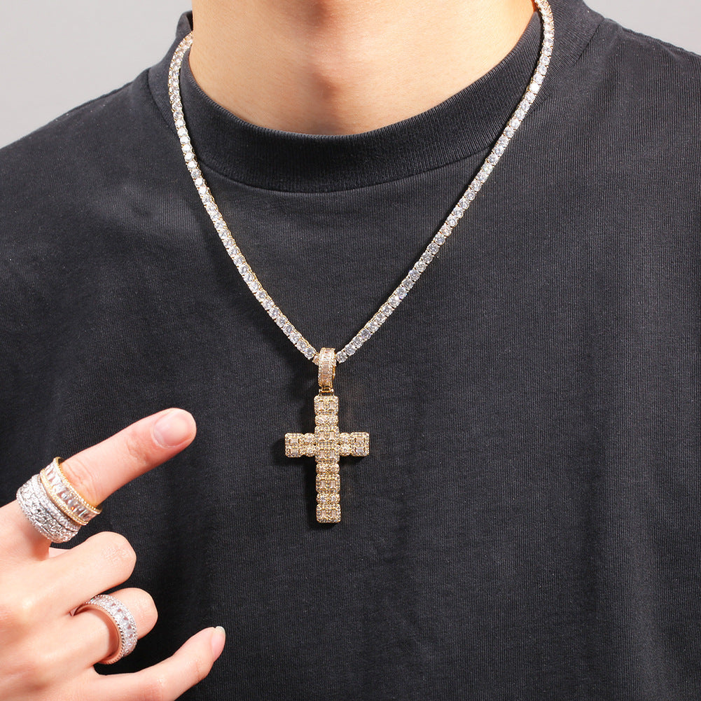 Jewelry Gold Plated Zircon Cross Pendant Necklace Crosses Spectrum St. Valentine's