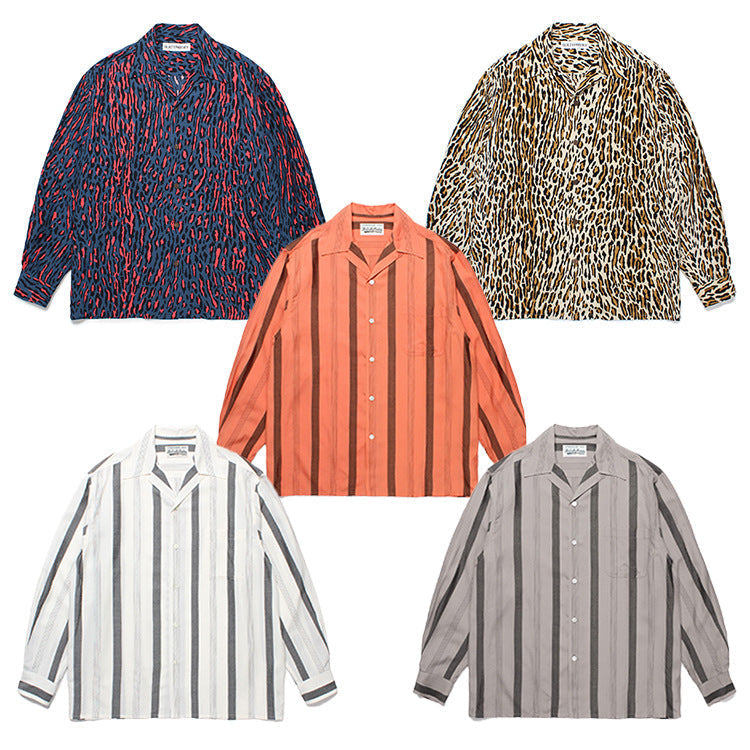 GUILTYPARTIES TIGER Long sleeved shirt 24AW new striped, leopard print Hawaiian rayon long-sleeved shirt men