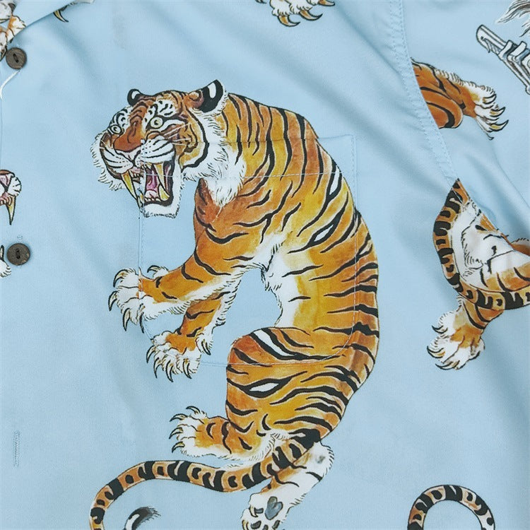 GUILTYPARTIES TIGER Long sleeved shirt Mechanical Ghost Riding Tiger Hawaiian Rayon Long Sleeve Shirt