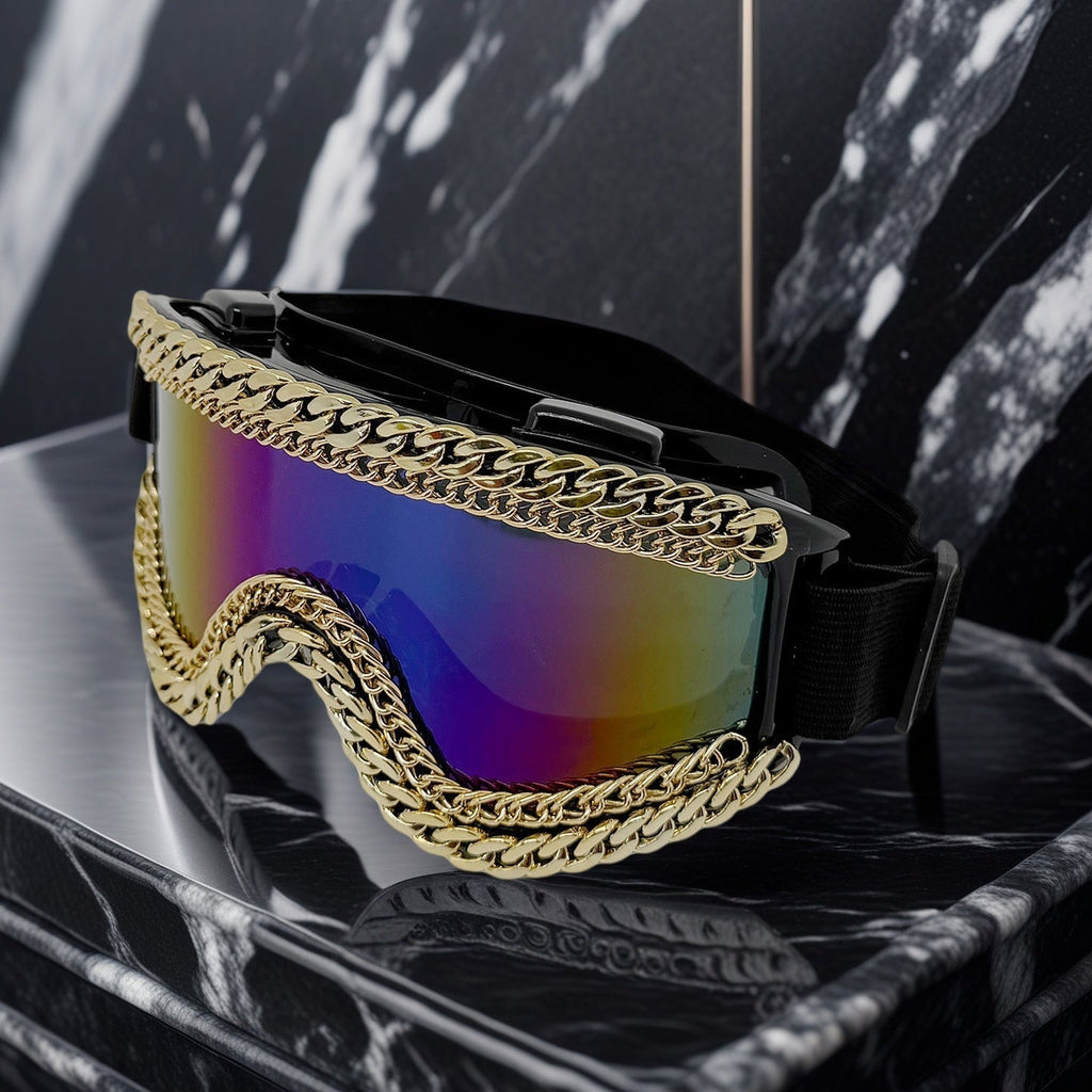 Trendy punk glasses metal chain