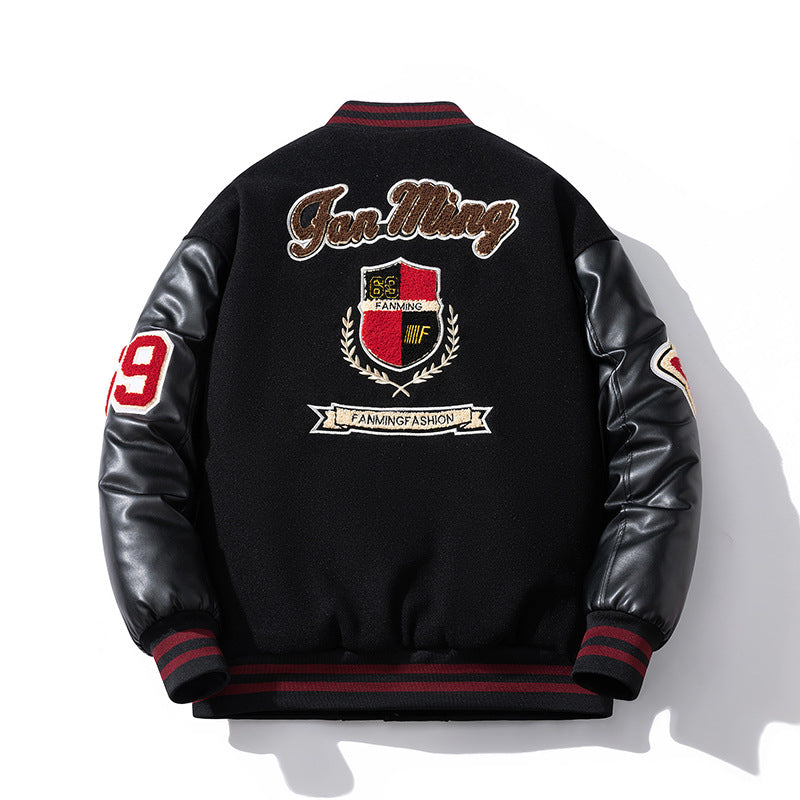 Mens Vintage Jackets Racing Motorcycle Baseball Suit Embroidered Leather Jacket Padded Cotton