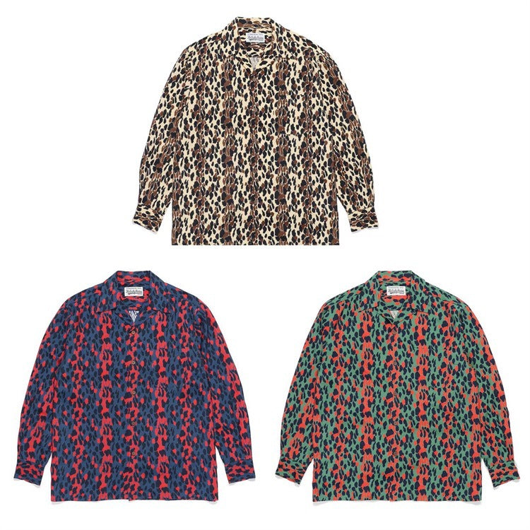 GUILTYPARTIES TIGER Long sleeved shirt 22AW Japanese LEOPARD Cuban collar casual leopard print long sleeved shirt men