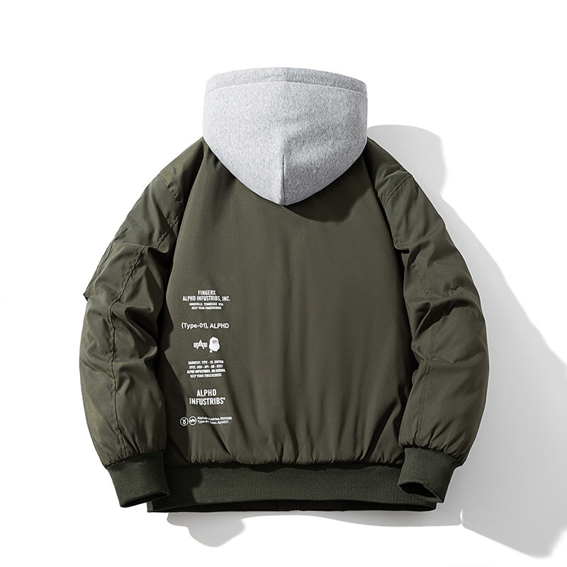 Men Vintage Jackets Loose Trend Baseball Jacket Padded Flight Suit Hooded