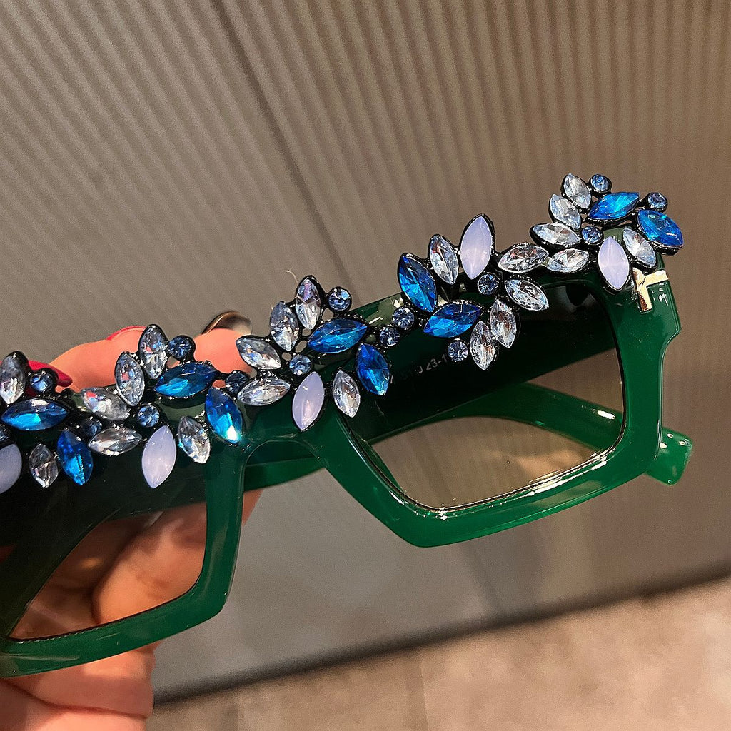 Trendy punk glasses retro rectangular diamond