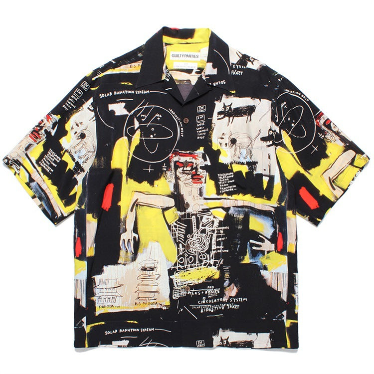 GUILTYPARTIES TIGER Shirts 24ss BASQUIAT, Graffiti Hawaiian Short Sleeve Shirt