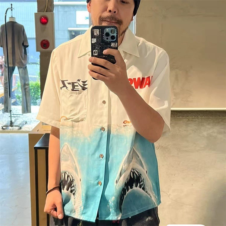 GUILTYPARTIES TIGER Shirts Great White Shark Hawaiian Short Sleeve Shirt Trendy Shirt Men