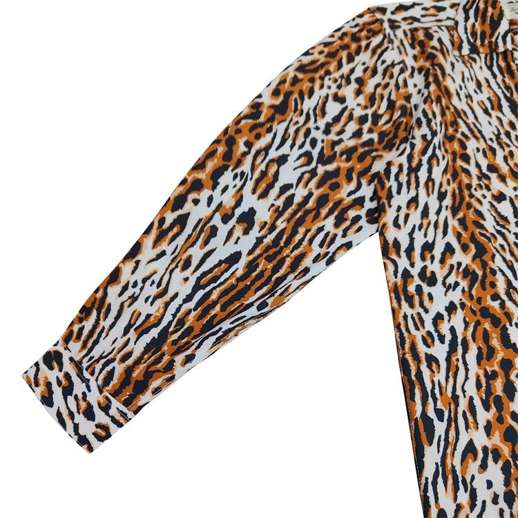 GUILTYPARTIES TIGER Long sleeved shirt LEOPARD OPEN Classic leopard print Hawaiian long sleeved shirt