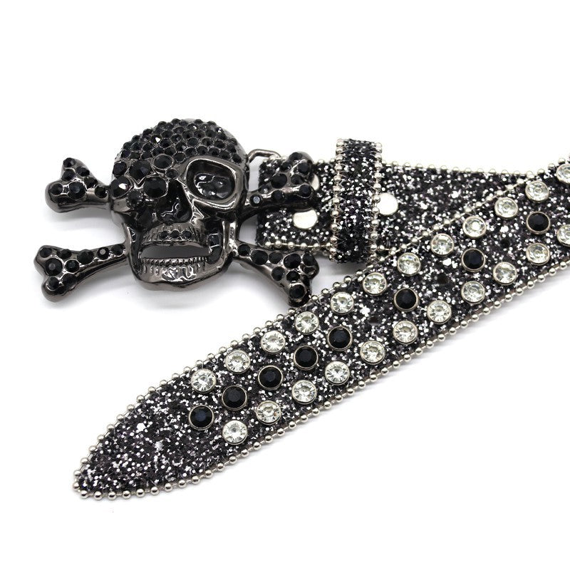 Hip-hop punk rhinestone belt big skull punk style