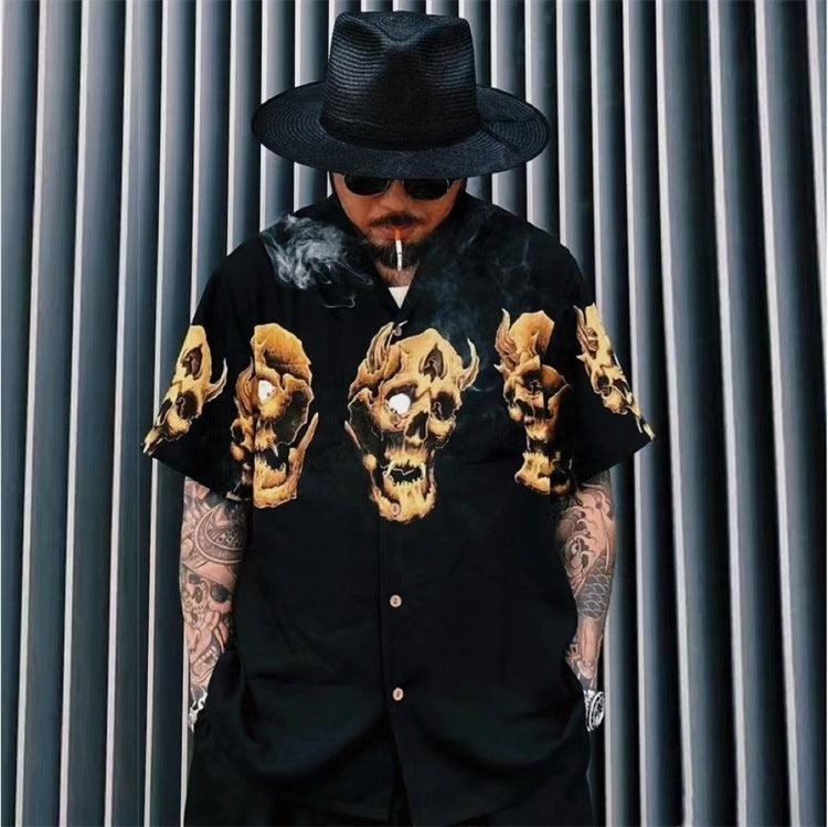 GUILTYPARTIES TIGER Shirts 21AW 56 TATTOO Tattoo, Skull Hawaiian Short Sleeve Shirt Men