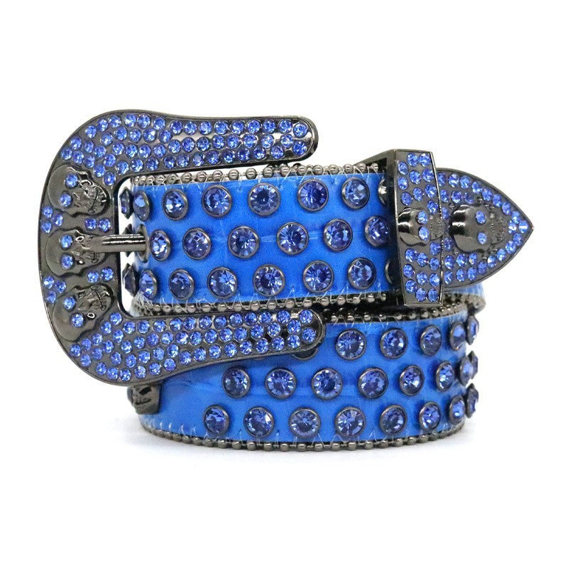 Hip-hop punk rhinestone belt small crocodile pattern