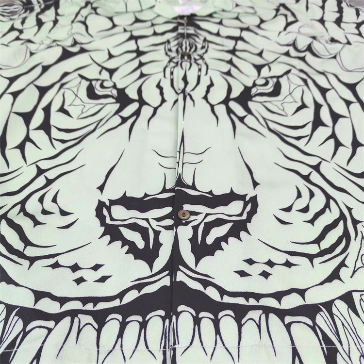 GUILTYPARTIES TIGER Shirts 22AW Wolf's Head Red and Green Wolf Face Hawaiian Short Sleeve Shirt Men