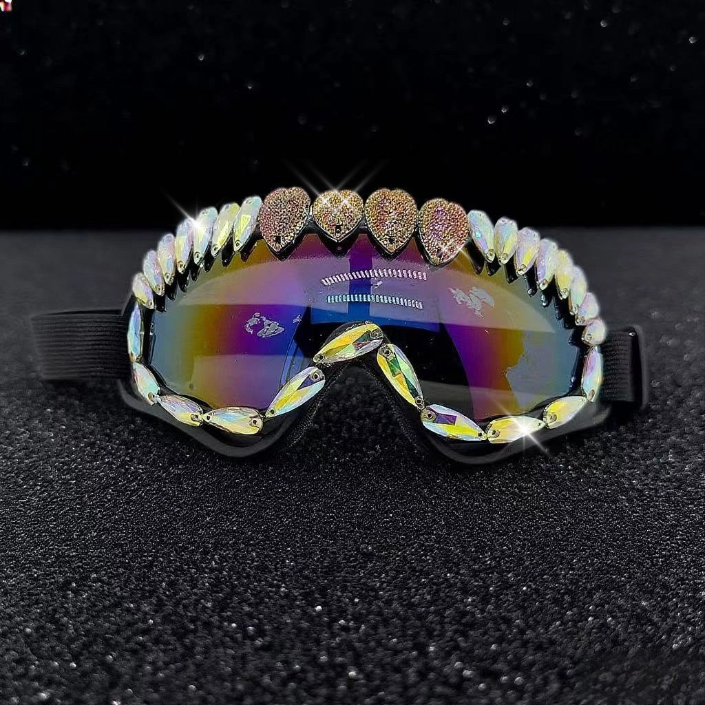 Trendy punk glasses colorful crystal