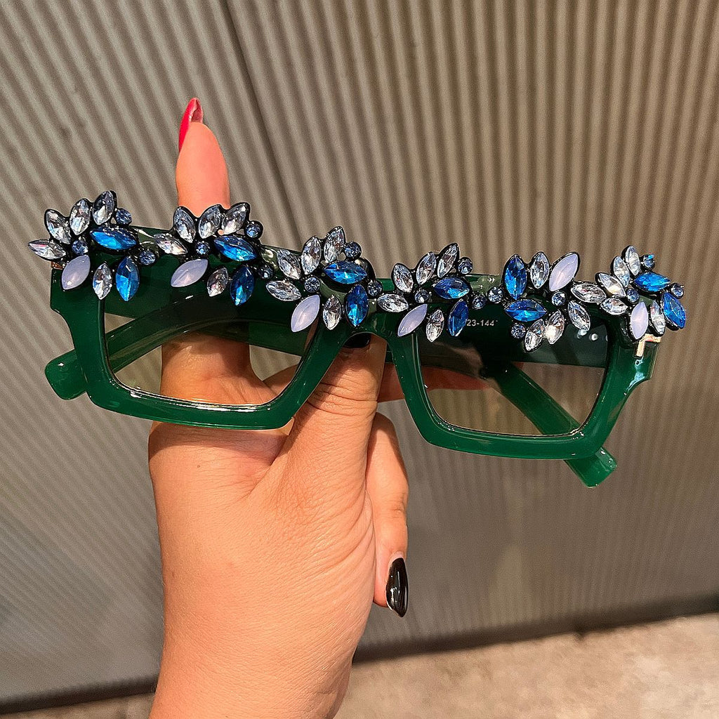 Trendy punk glasses retro rectangular diamond