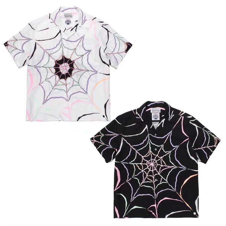 GUILTYPARTIES TIGER Shirts 21AW WOLF'S HEAD Spider Web, Hawaiian Short Sleeve Shirt Men
