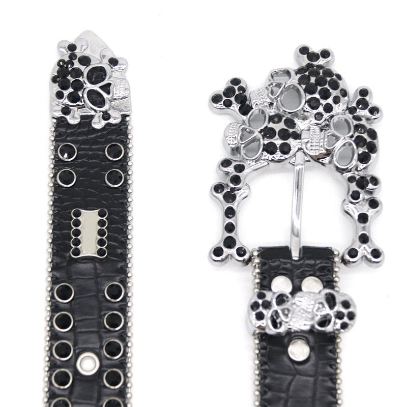 Hip-hop punk rhinestone belt western multi skull