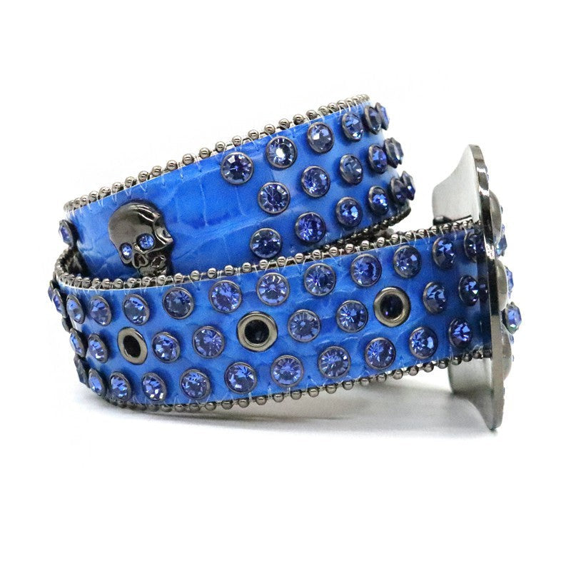 Hip-hop punk rhinestone belt small crocodile pattern
