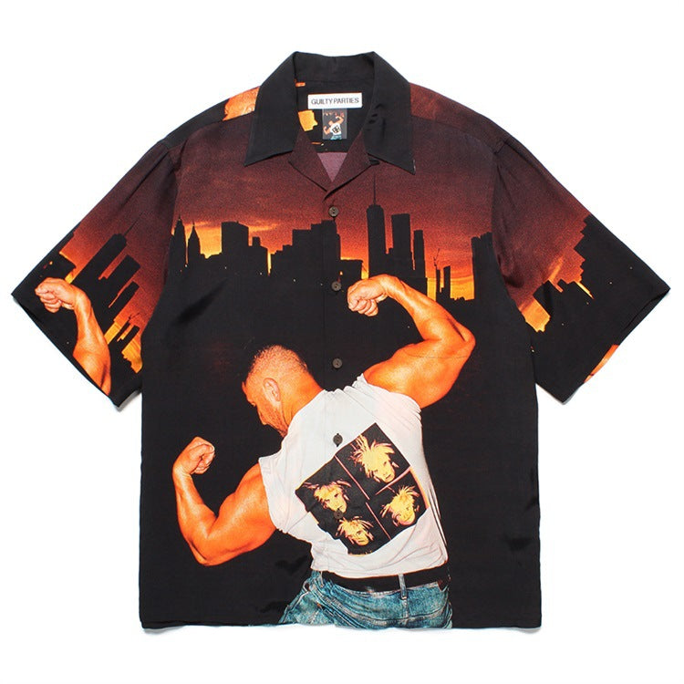GUILTYPARTIES TIGER Shirts 23AW Kowajiro, 8th Anniversary Photography Hawaiian Short Sleeve Shirt Men