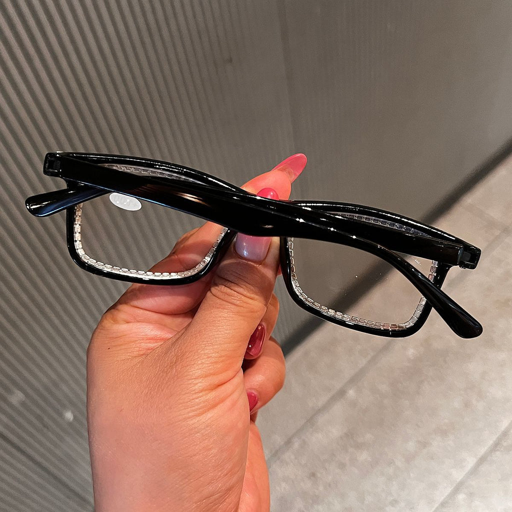 Trendy punk glasses diamond-encrusted anti-blue light retro