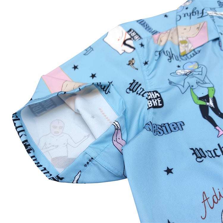 GUILTYPARTIES TIGER Shirts Vacation trendy brand character mask abstract print Hawaiian short-sleeved shirt men