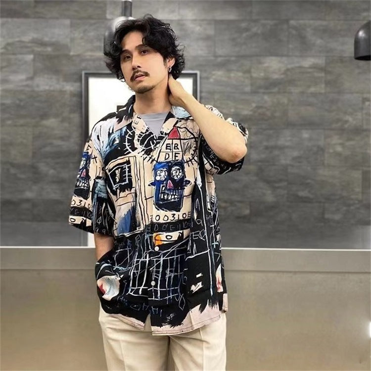 GUILTYPARTIES TIGER Shirts Basquiat graffiti Hawaiian loose short-sleeved shirt men