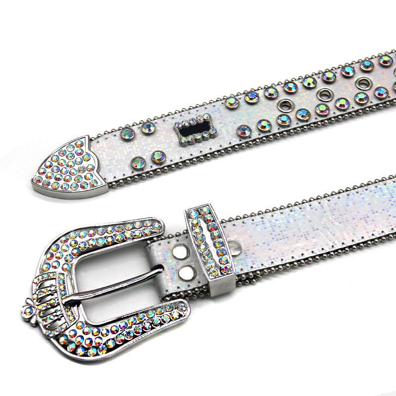 Hip-hop punk rhinestone belt diamond crown belt