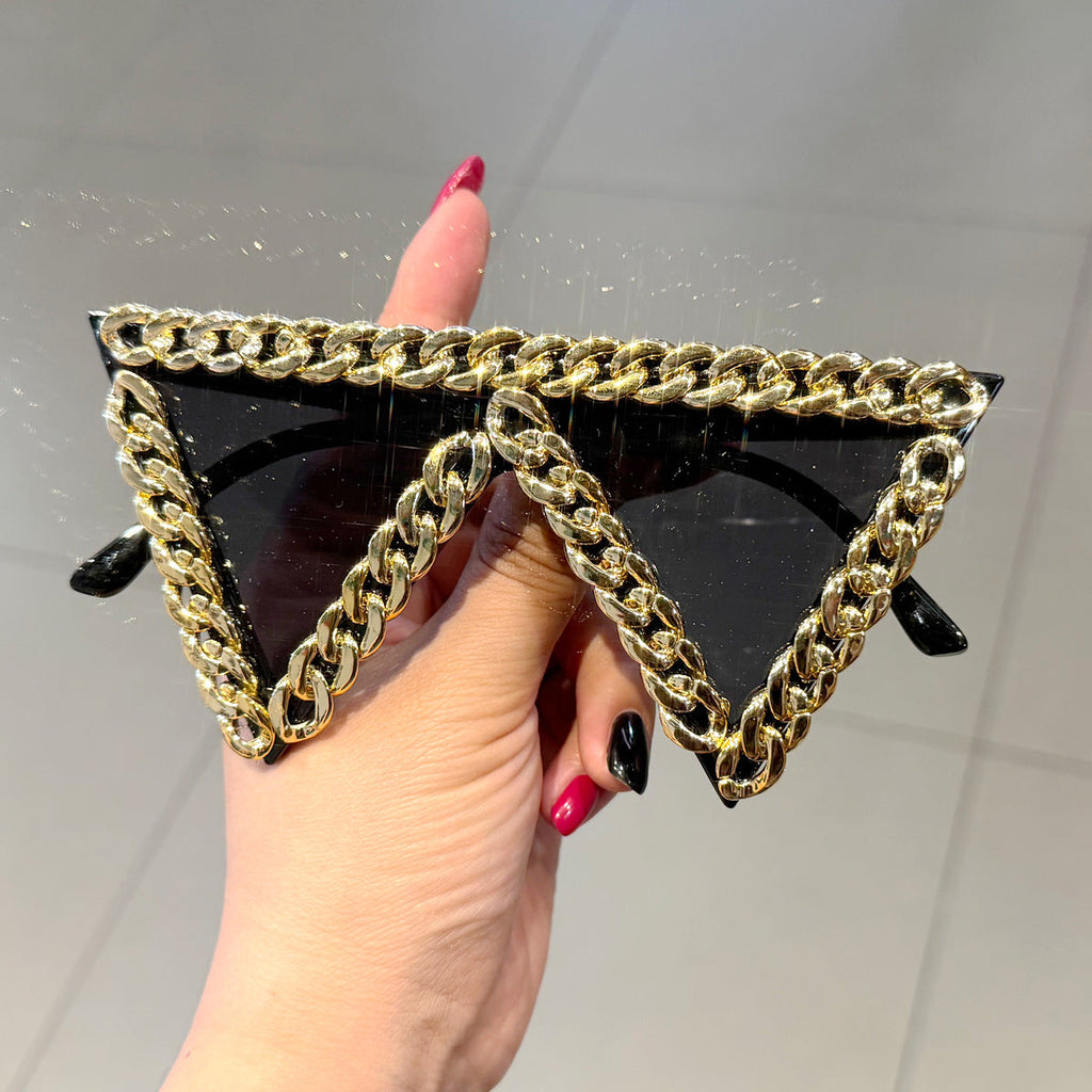 Trendy punk glasses triangle chain retro