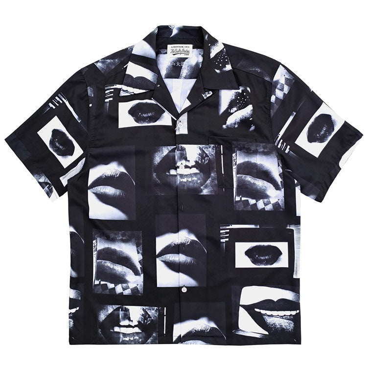 GUILTYPARTIES TIGER Shirts Moriyama Avenue, Coconut Tree, Lips Joint Hawaiian Short Sleeve Shirt Men