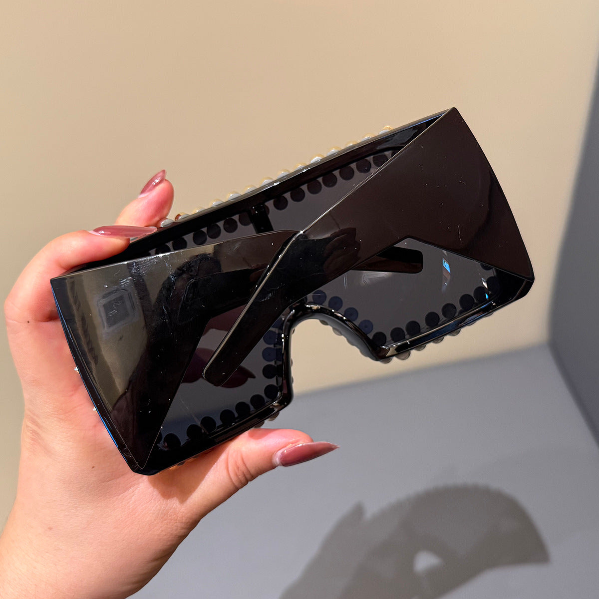 Trendy punk glasses full of diamonds and rivets